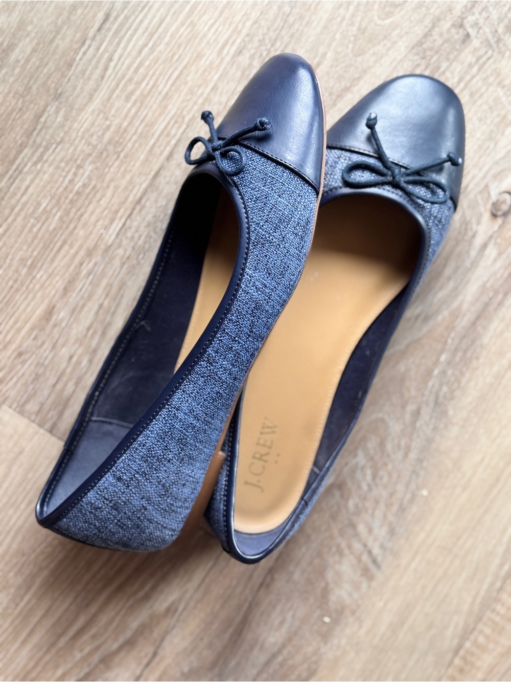 J. Crew Navy Leather-Cap Bow Ballet Flats - Picture 3 of 5